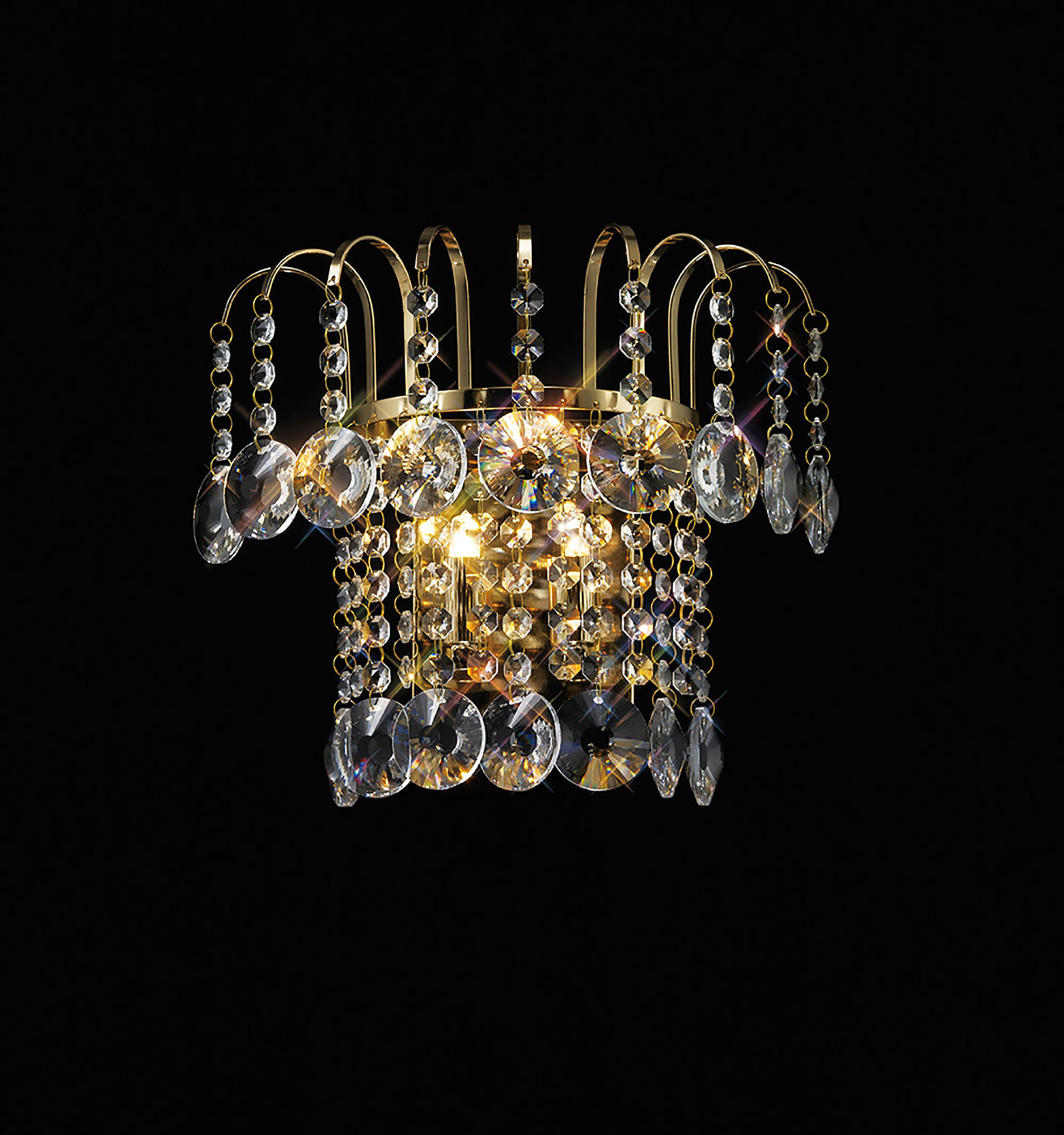 Rosina French Gold Crystal Wall Lights Diyas Flush Crystal Wall Lights